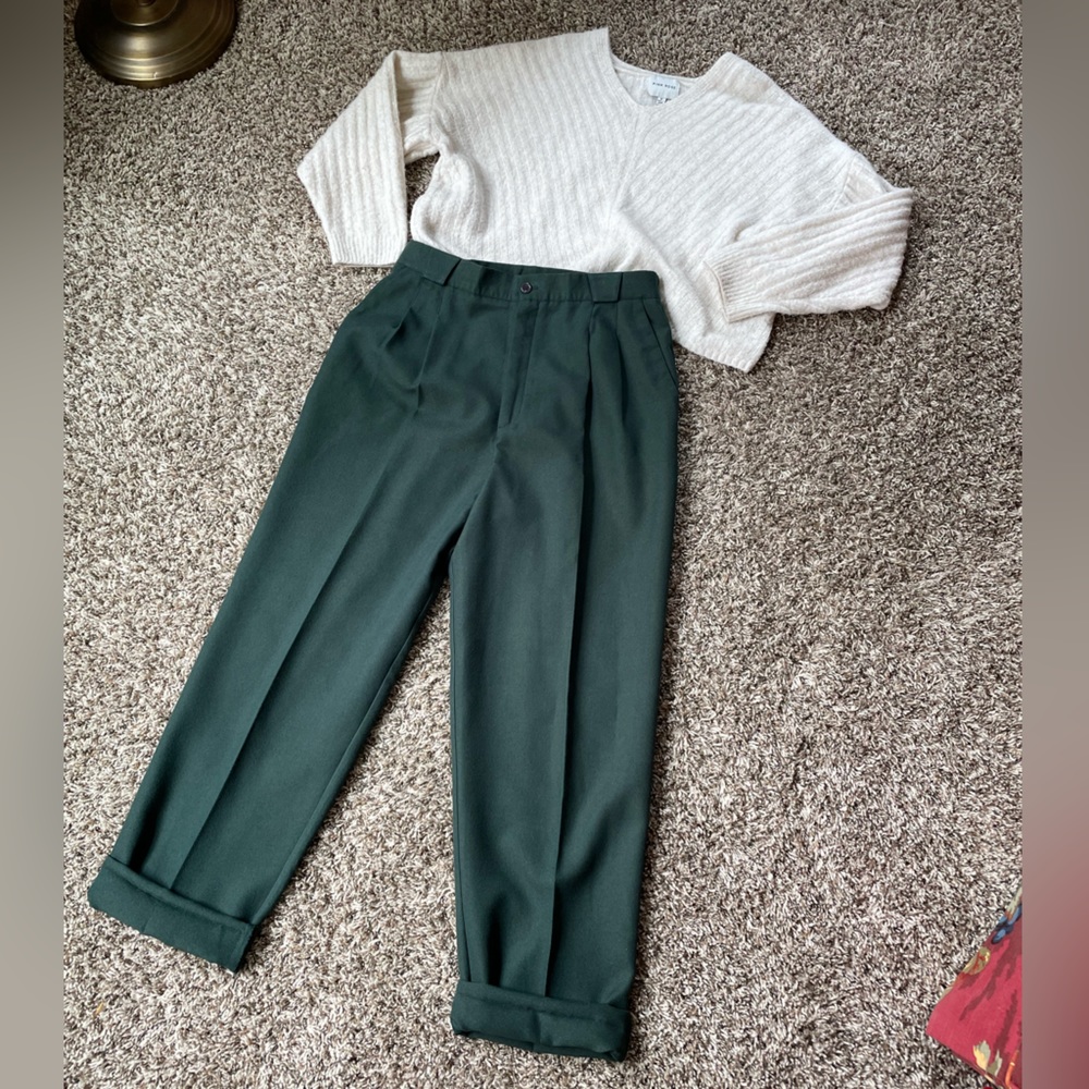 Vintage forest green high waisted trouser straight leg pants